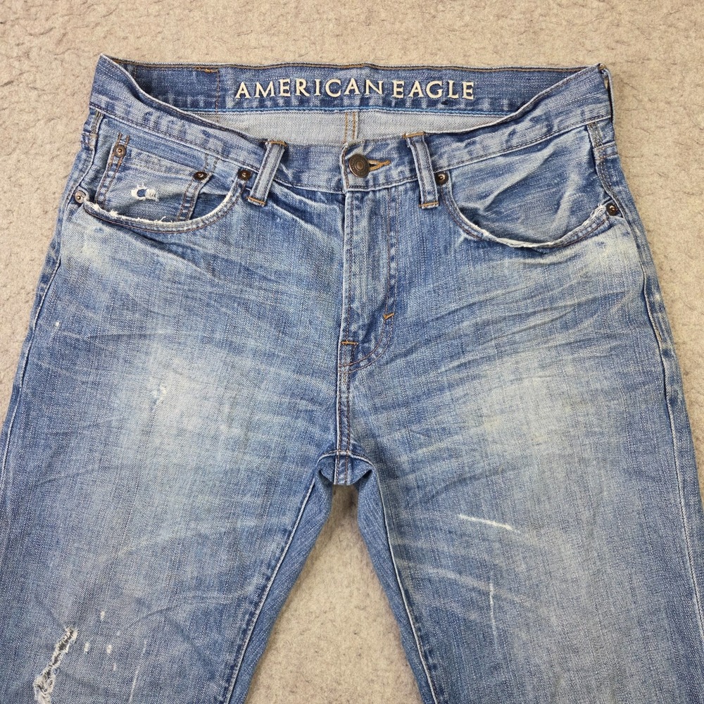 American Eagle Original Boot Jeans Mens 31x32 Light Blue Western Distressed